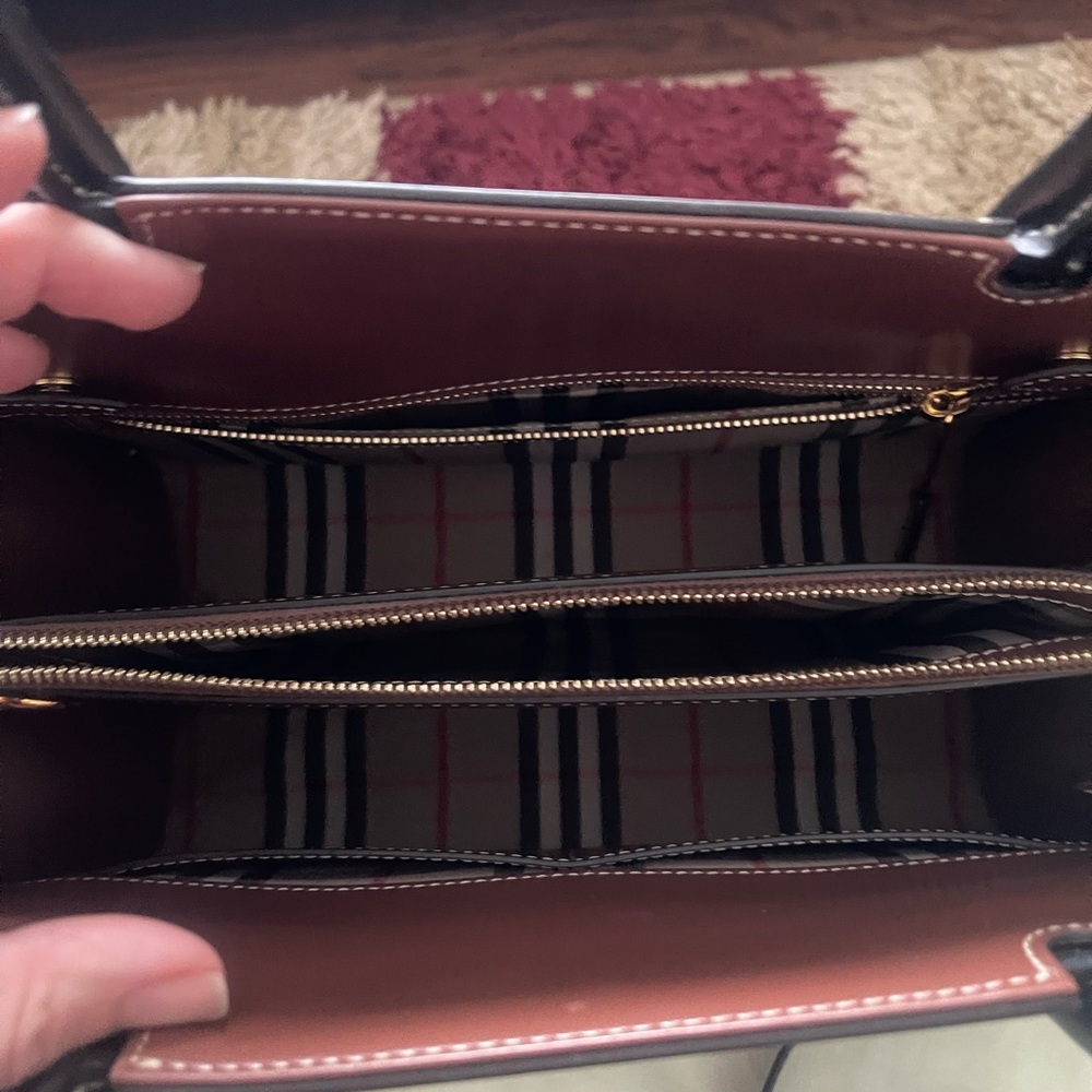Burberry Title Vintage Check Leather Satchel Black Brown - Picture 11 of 15